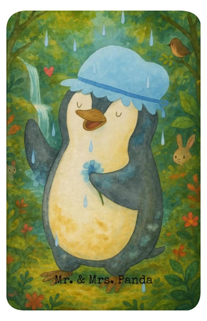 Mr. & Mrs. Panda Wärmedecke Pinguin Duschen Design 100 x 150 cm - Weiß - Geschenk, Tagesdecke, Wohndecke, Motivation, Dusche, Kuscheldecke, Decke...