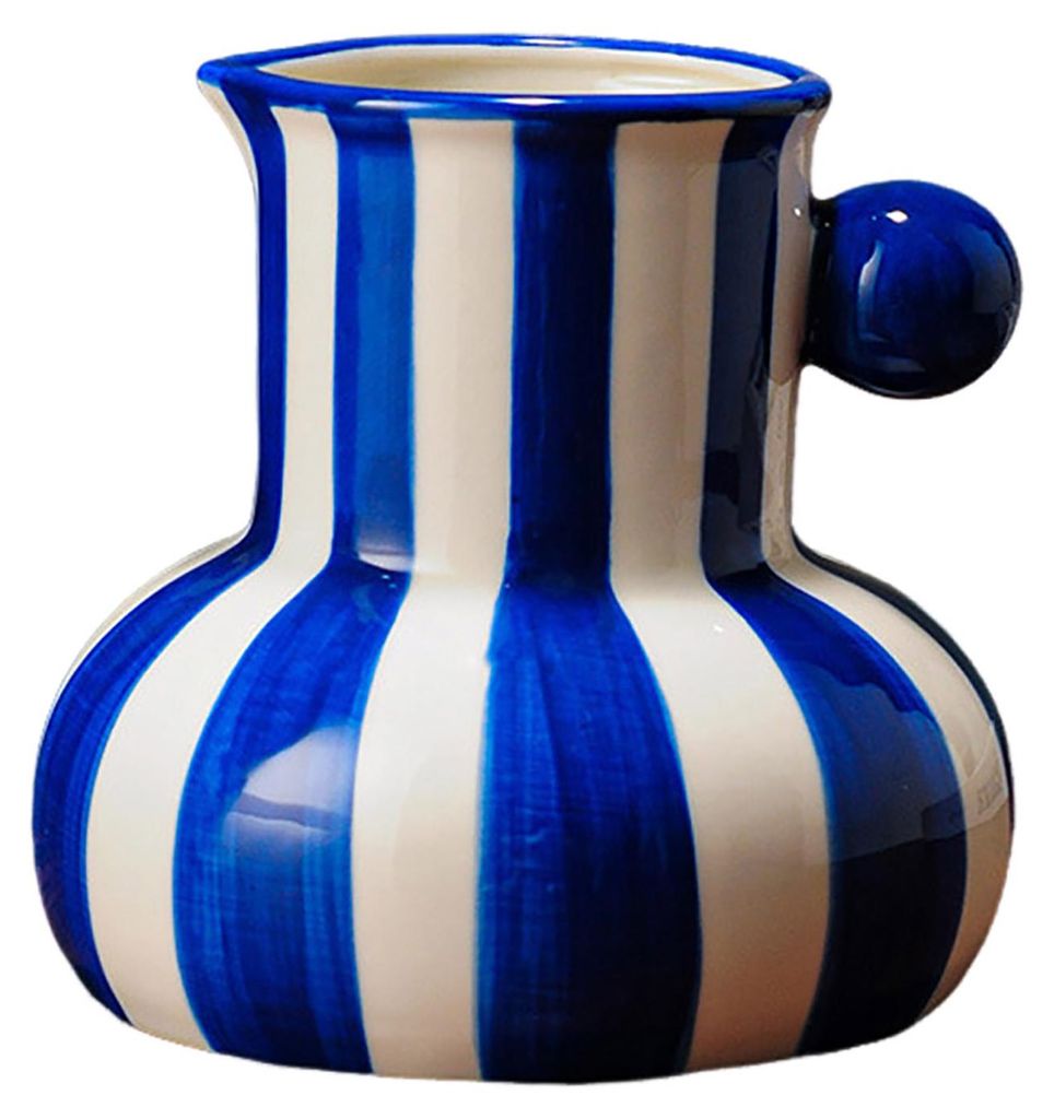 Bemalte Keramikvase, Tischvase mit Streifenmuster, dekorative Blumenvase für Blumenarrangements, Wohnzimmer- und Schlafzimmerdekoration