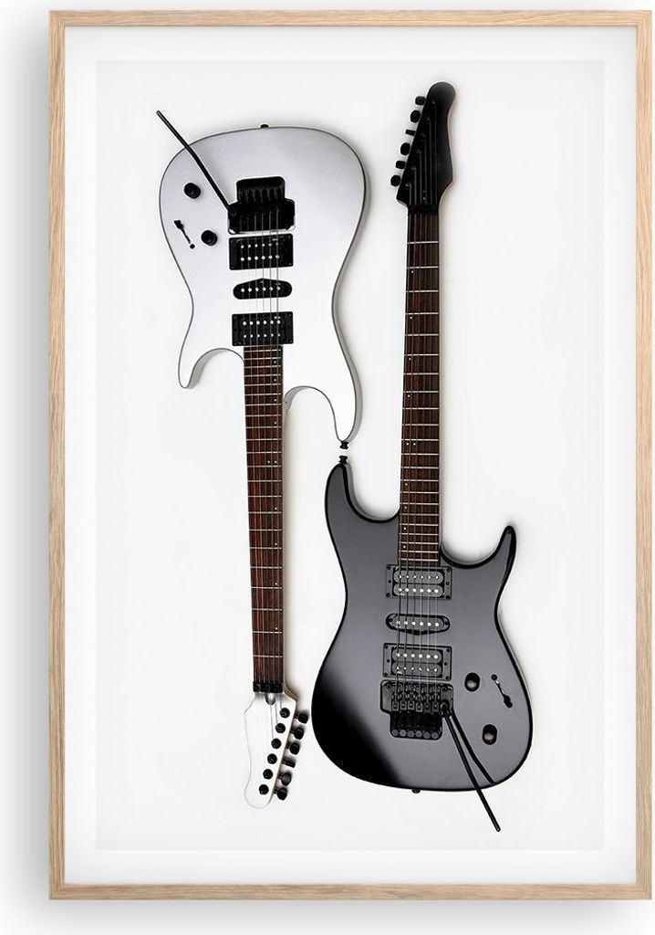 Gerahmtes Poster - Rahmen in heller Eiche - E-Gitarren Streicher Musikinstrument - 61x91,5 cm - Wand Bild - Wanddeko - Wandbilder - Wandposter - Bi...