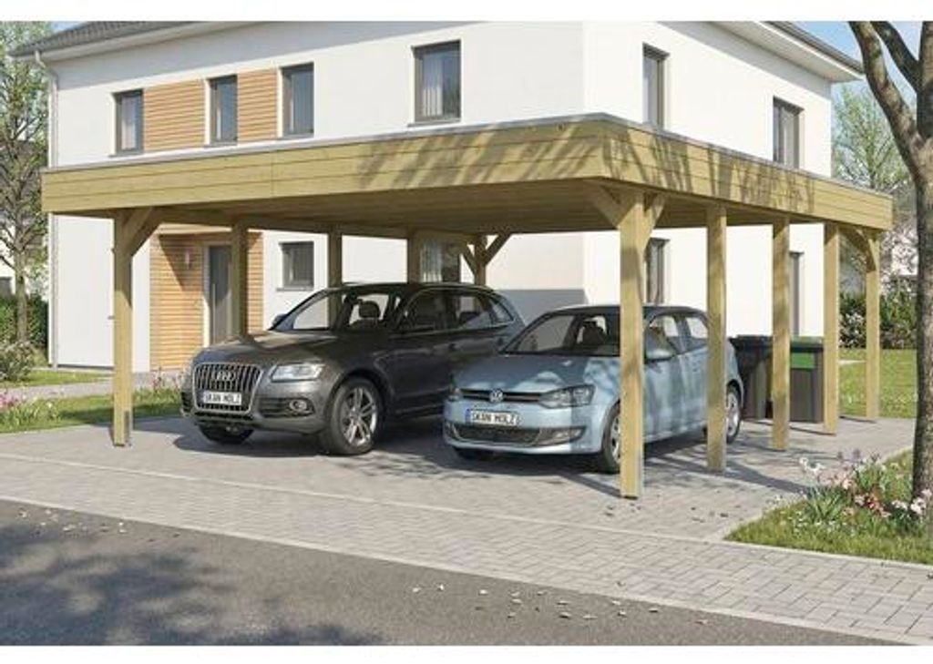 Doppelcarport SKAN HOLZ Friesland inkl. Pfostenanker, EPDM Folie 546 x 708 cm kesseldruckimprägniert