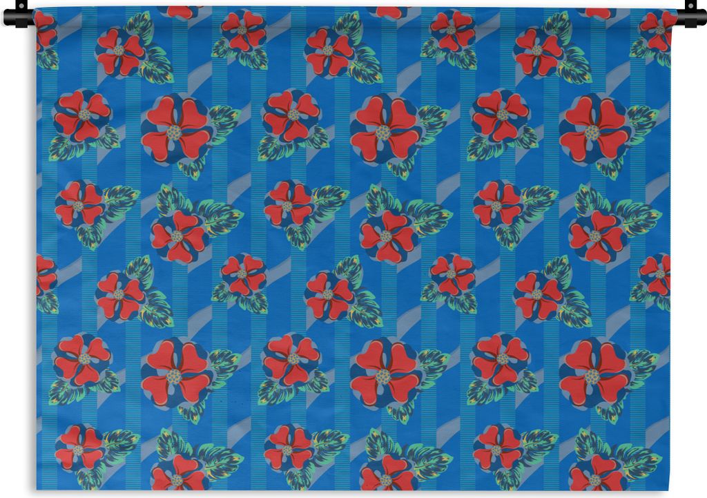 MuchoWow Wandteppich Wandbehang Hibiskus - Hawaii - Rot - Muster - Blume 120x90 cm Tapisserie Dekoration Wandtuch - Wohnen - Aufhänger für die ...