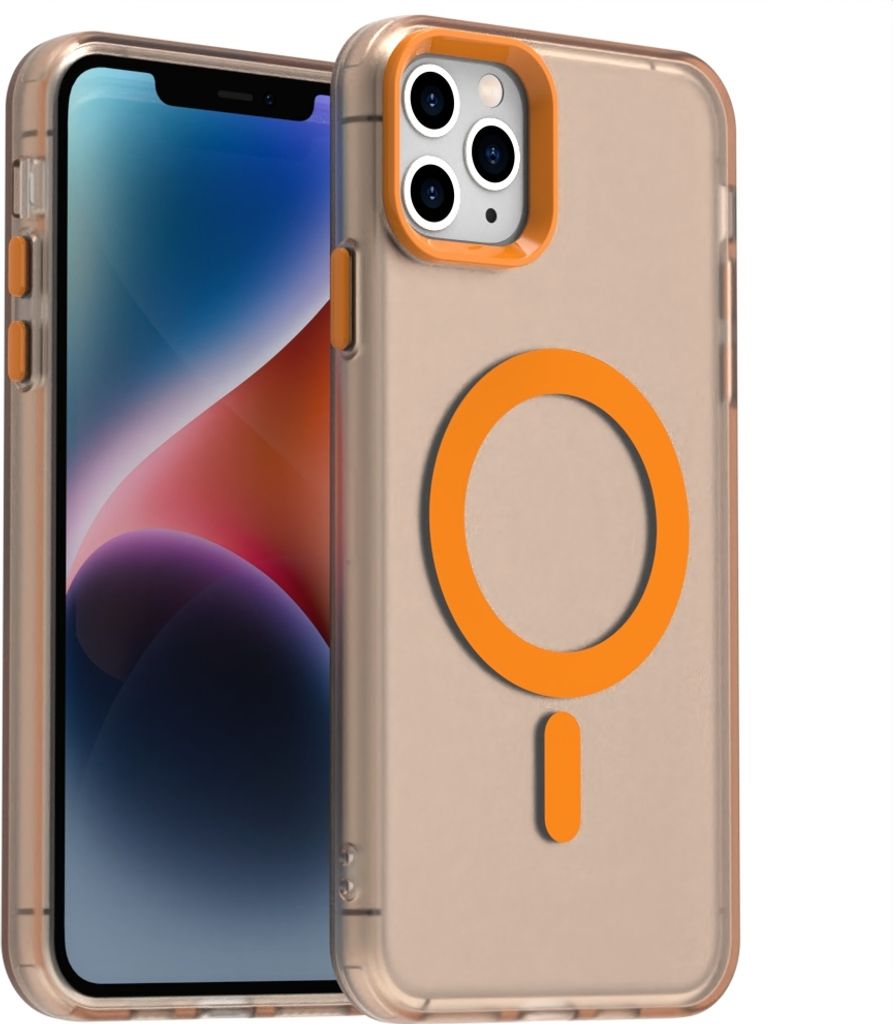 Handyhülle für iPhone 13, Hülle Kompatibel mit MagSafe, Schlank Durchscheinend Matt Stoßfest Schutzhülle Orange