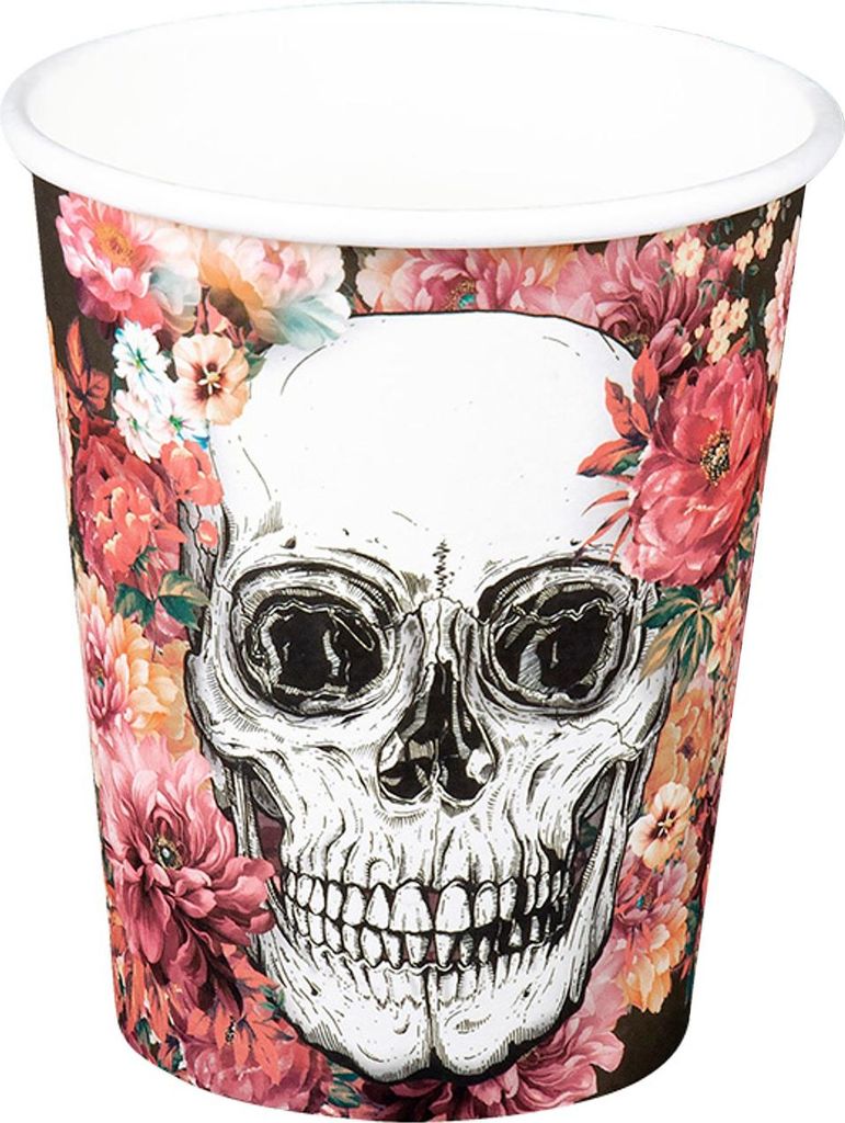 Totenkopf-Pappbecher Halloween-Dekoration 10 Stück bunt - Einheitsgröße