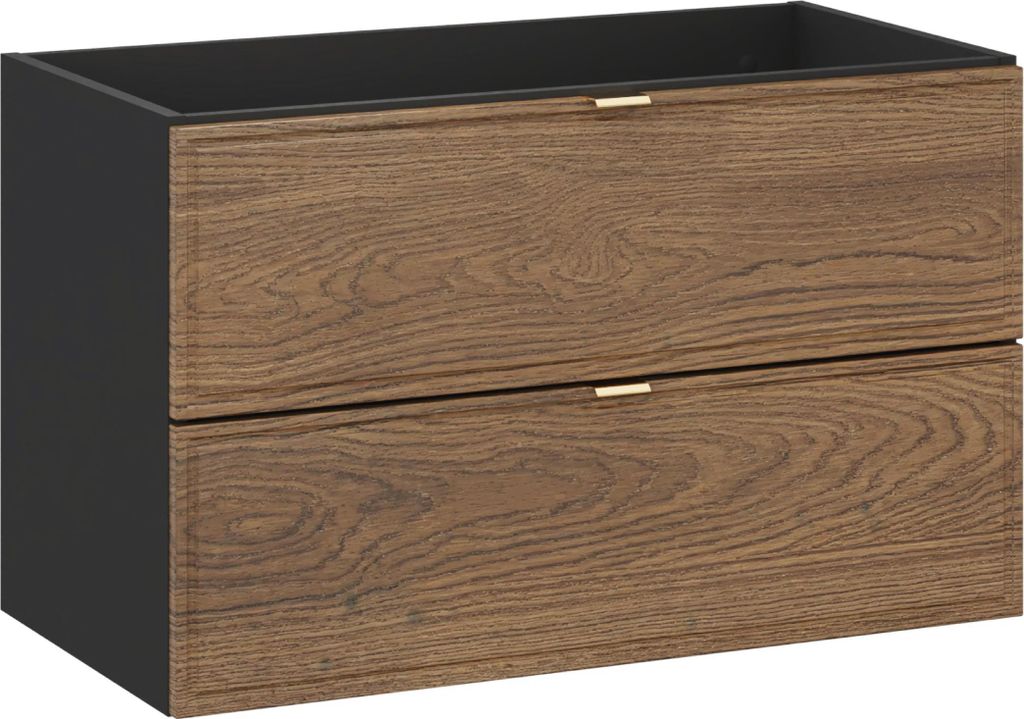 Waschbeckenunterschrank 80 Cm – Schwarz Matt / Eiche, 2 Schubladen