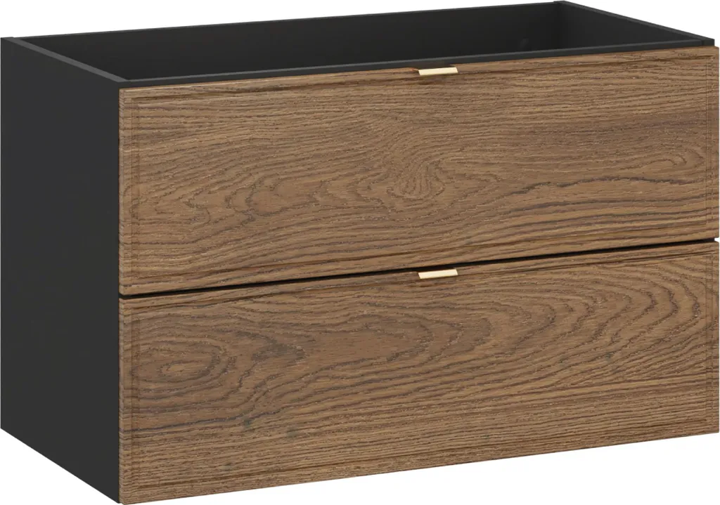 Armoire de Bain 80 cm Noir Mat et Chêne Casella avec Tiroirs Silencieux