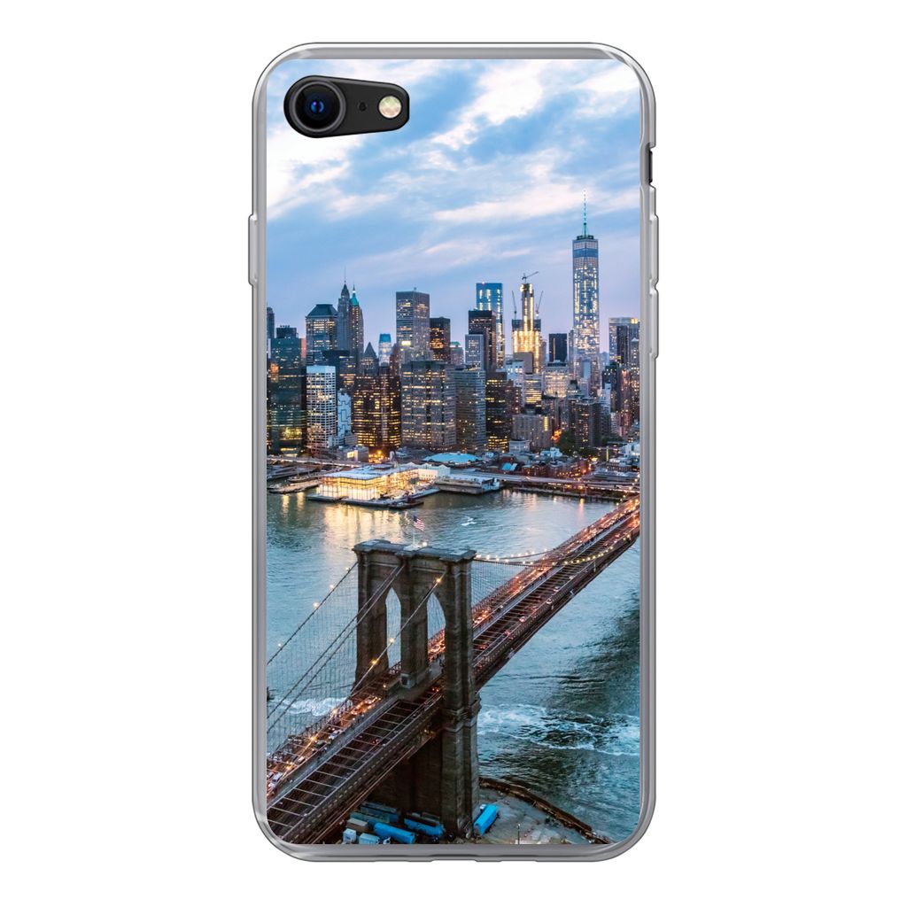 MuchoWow Handyhülle Schutzhülle Hülle für iPhone SE 2022 New York - Skyline - Brücke Silikon Softcase Handy Hülle - Schutzhülle