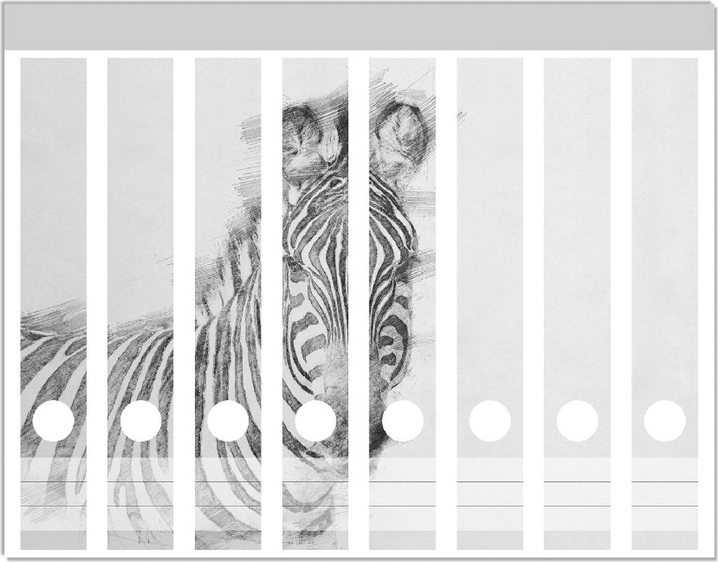 Wallario Ordnerrücken Sticker, selbstklebend für schmale Ordner, 8 Stück, Motiv Zebra in schwarz weiß - Bleistift Zeichnung