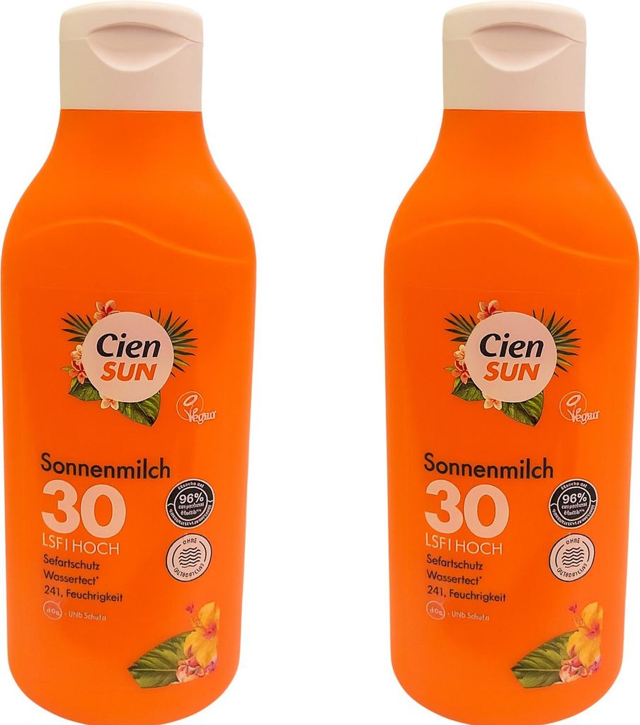 Cien Sun Sonnenmilch LSF 30 500ml Wasserfest Sofortschutz Vegan UVA+ UVB Schutz 2 Stück