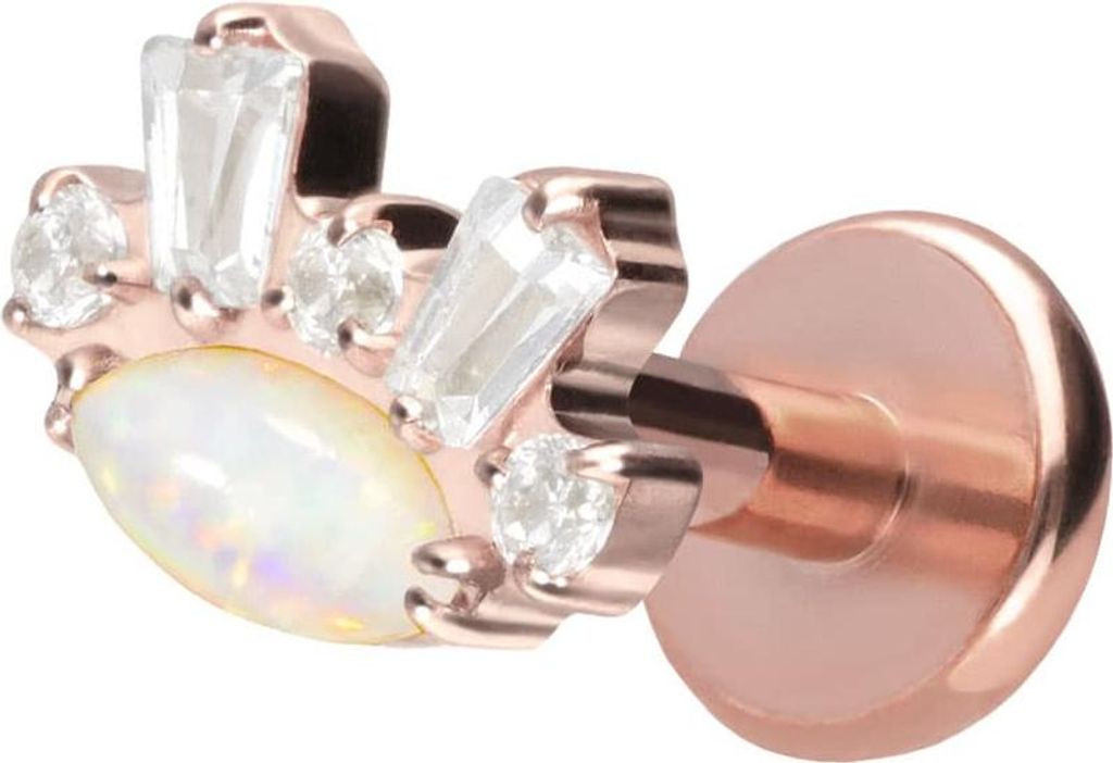 Ohrpiercing, Nasenpiercing Titan Labret mit Push Fit SYNTHETISCHER OPAL + KRISTALLE RoséGold Stablänge: 6mm | Stabstärke: 1,2mm