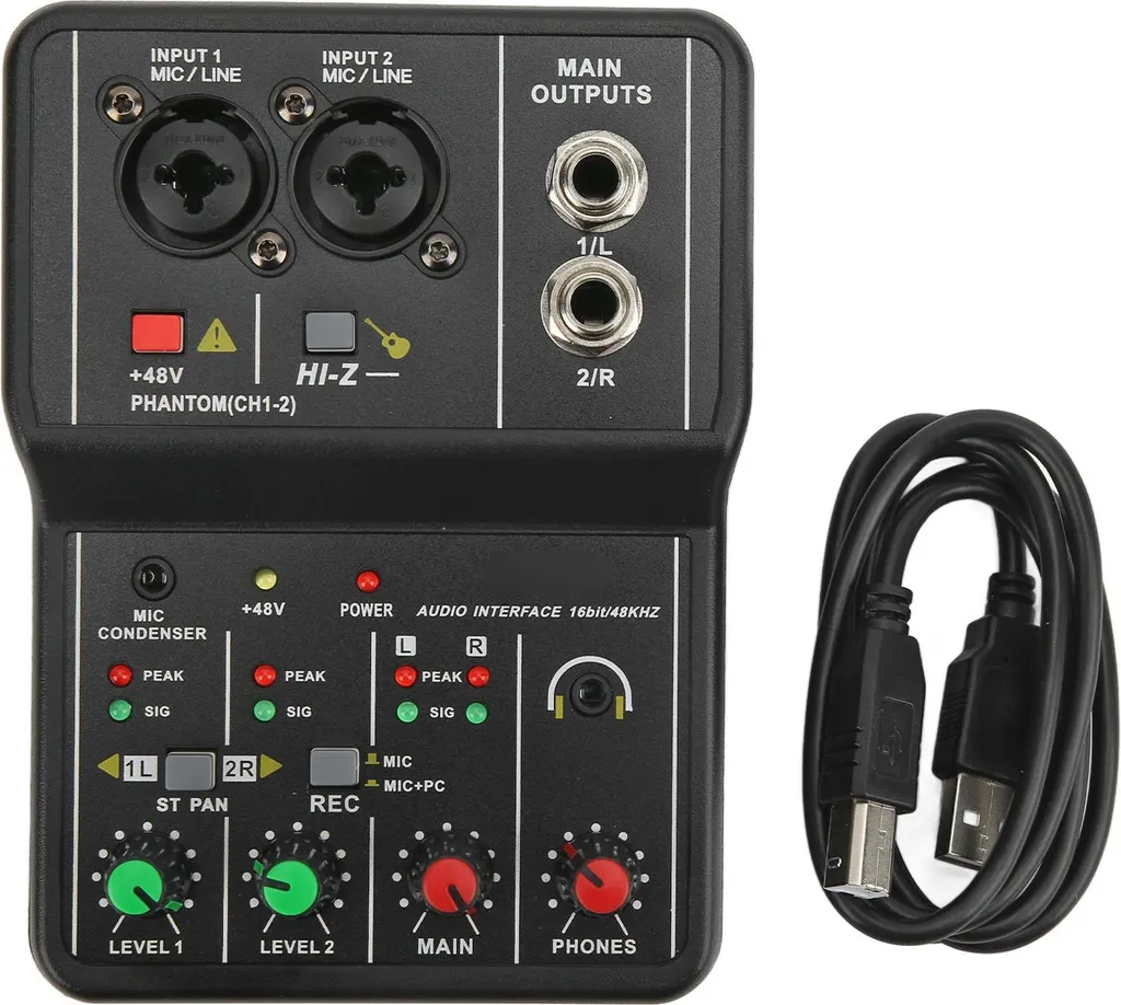 Mélangeur audio 48V USB portable pour micro studio et karaoké Web
