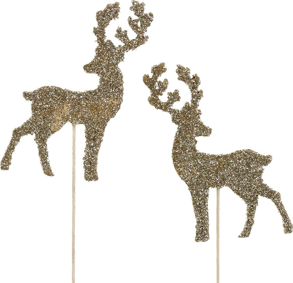 Dekostecker Hirsch Gold Glitter für Advents- und Weihnachtsdeko, 18 Stk., 8/10cm, 18 Stück