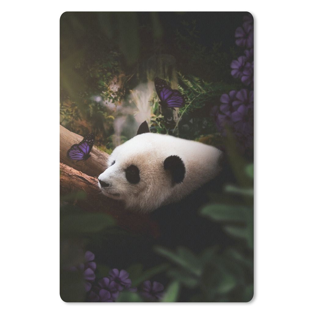 MuchoWow Mauspad Mousepad Panda - Dschungel - Schmetterling - Lila 18x27 cm - Mousepads - Maus Mat - Pad - Mausunterlage