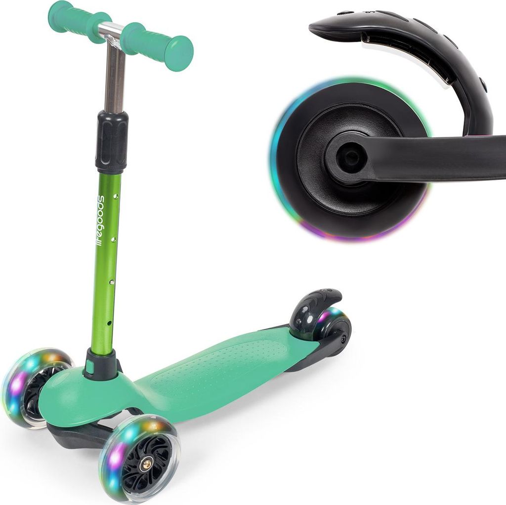LifeGoods Kinderroller - Roller 2-5 Jahre - 3 Leuchtende LED-Räder - Höhenverstellbar - Jungen/Mädchen - Mintgrün