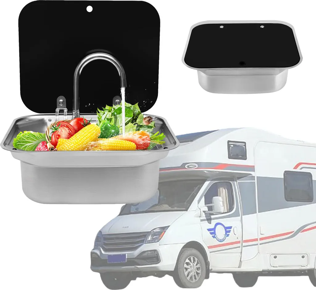 Évier RV en acier inoxydable noir avec kit d'installation complet durable