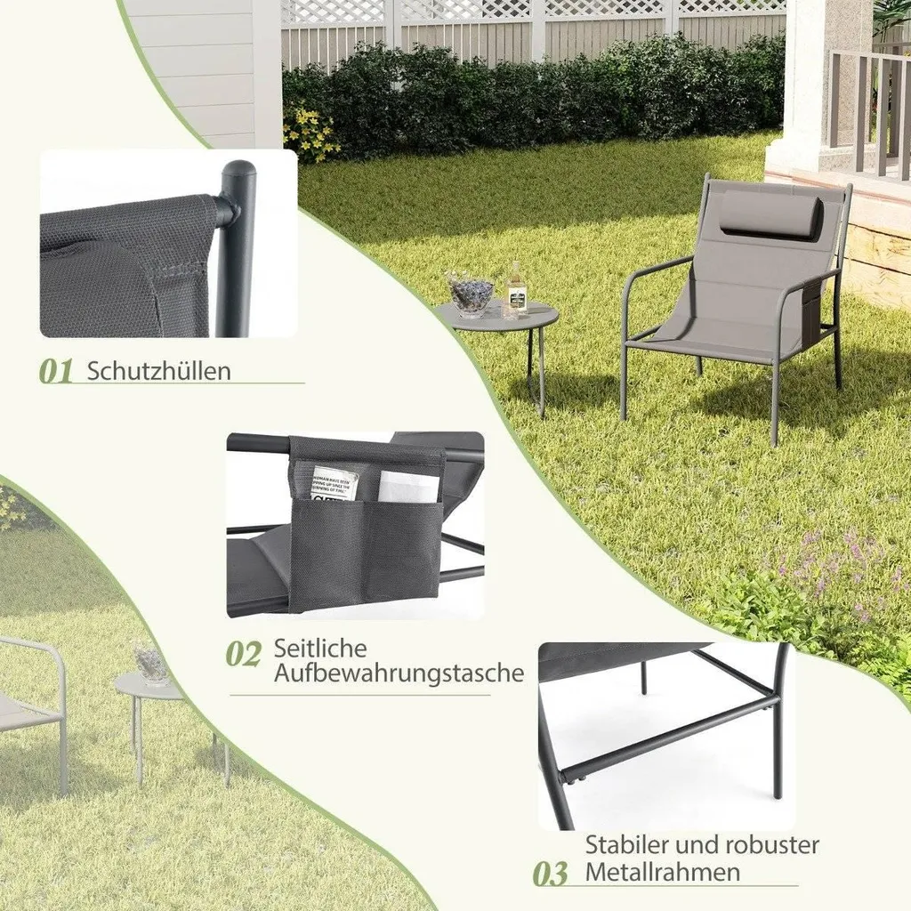 Petit salon de balcon 3 pièces gris idéal pour café en terrasse 2 pers