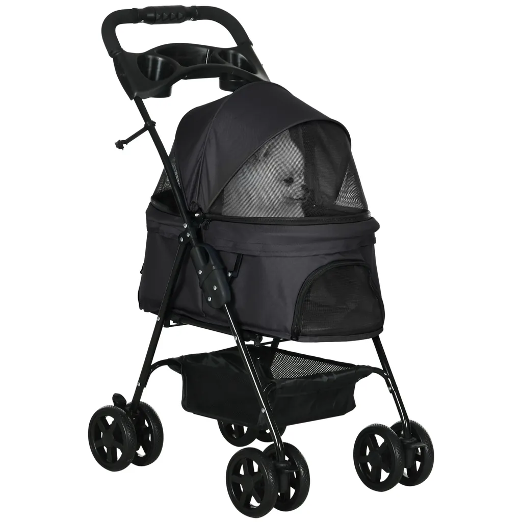 PawHut Poussette pliable pour chien et chat en tissu Oxford 300D Noir