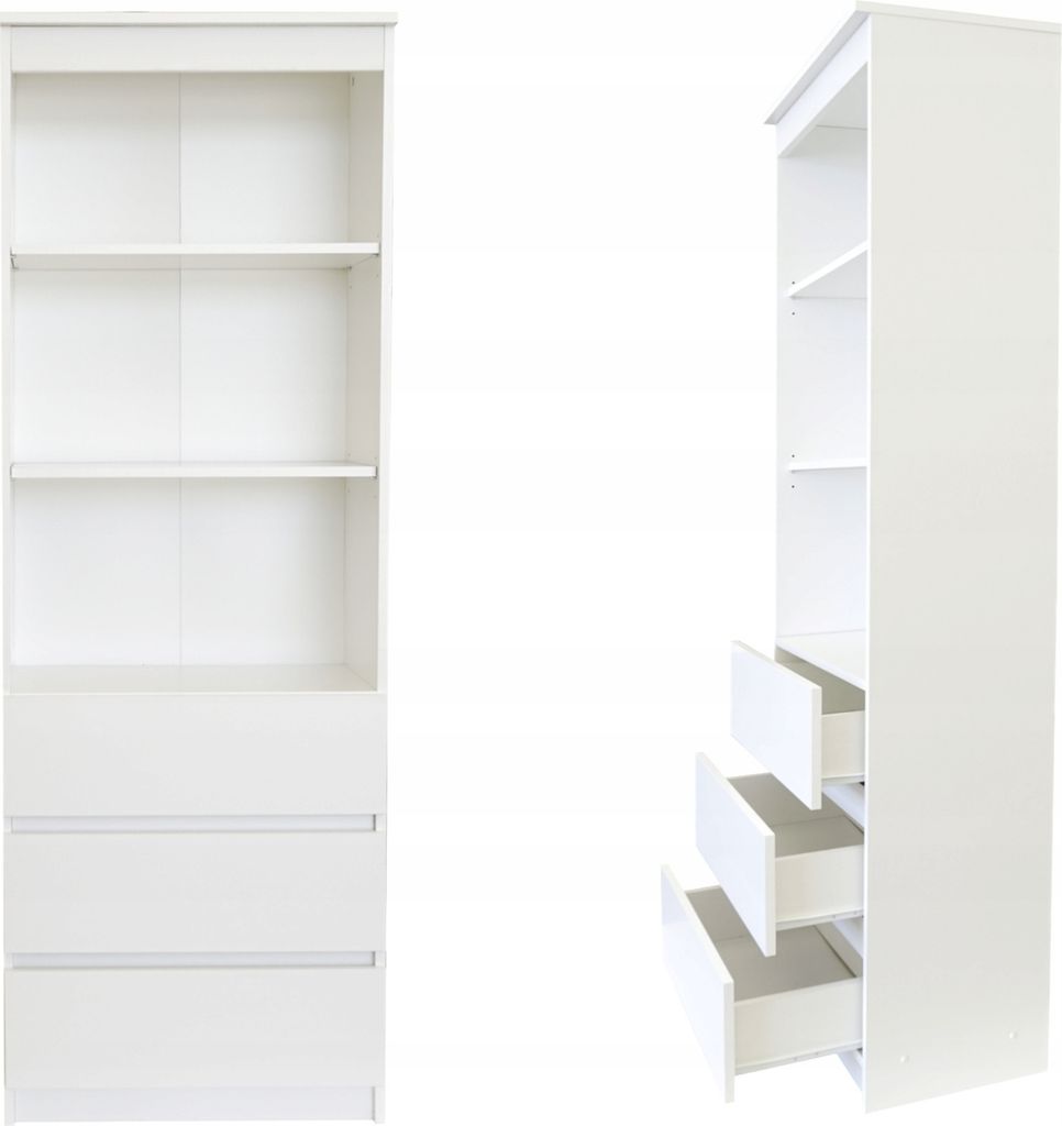 Aktenregal Standregal mit 3 Schubladen und 3 offenen Fächern 60 cm Maja hoher Schubladenschrank aus MDF Holz, 60x35x180 cm (BxTxH), Weiß