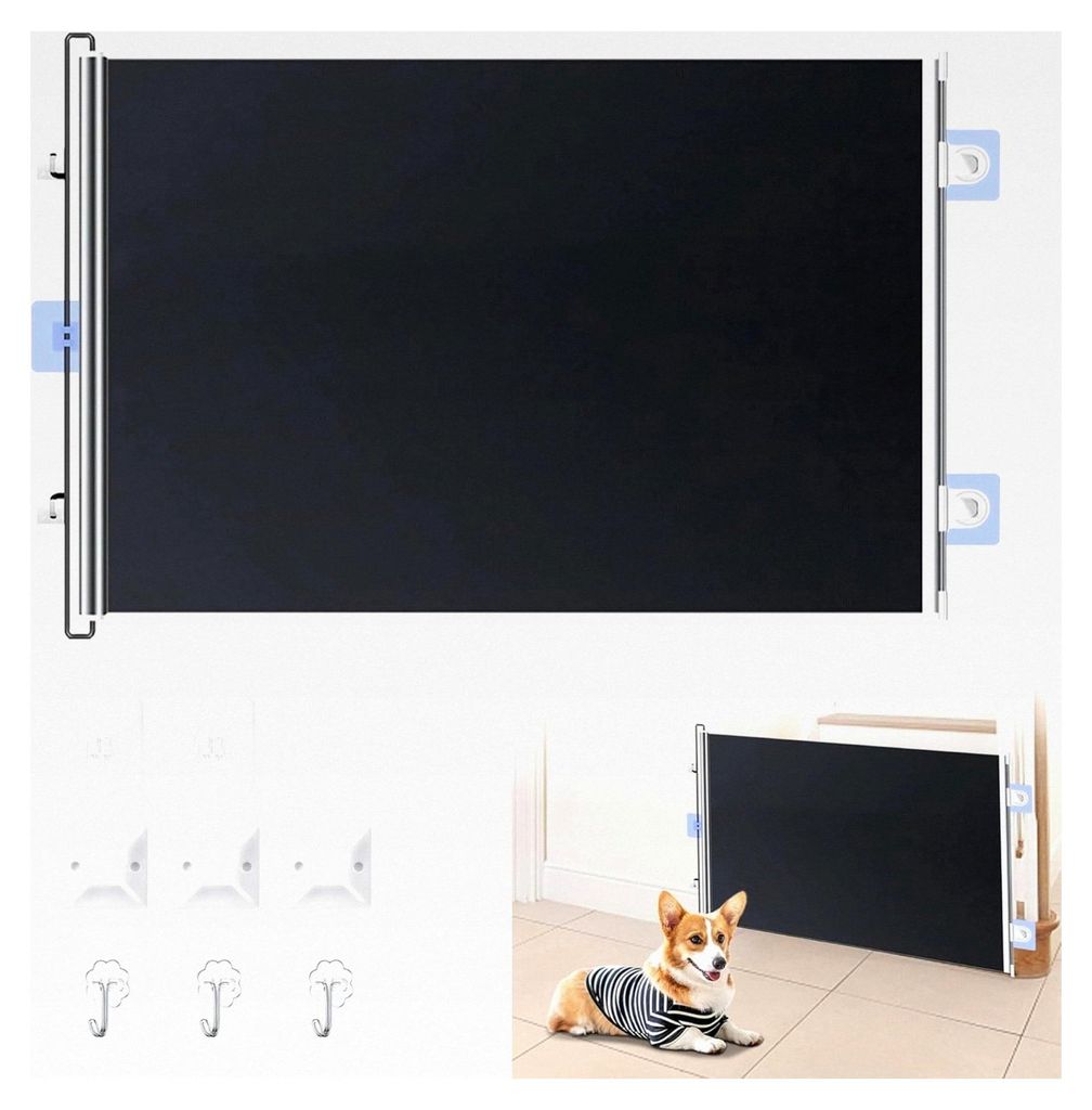 Türgitter für Hunde, 50 * 125 cm, ausziehbar für Schlafzimmer, Balkon und Küche, kratzfestes titansilberfarbenes Gewebe