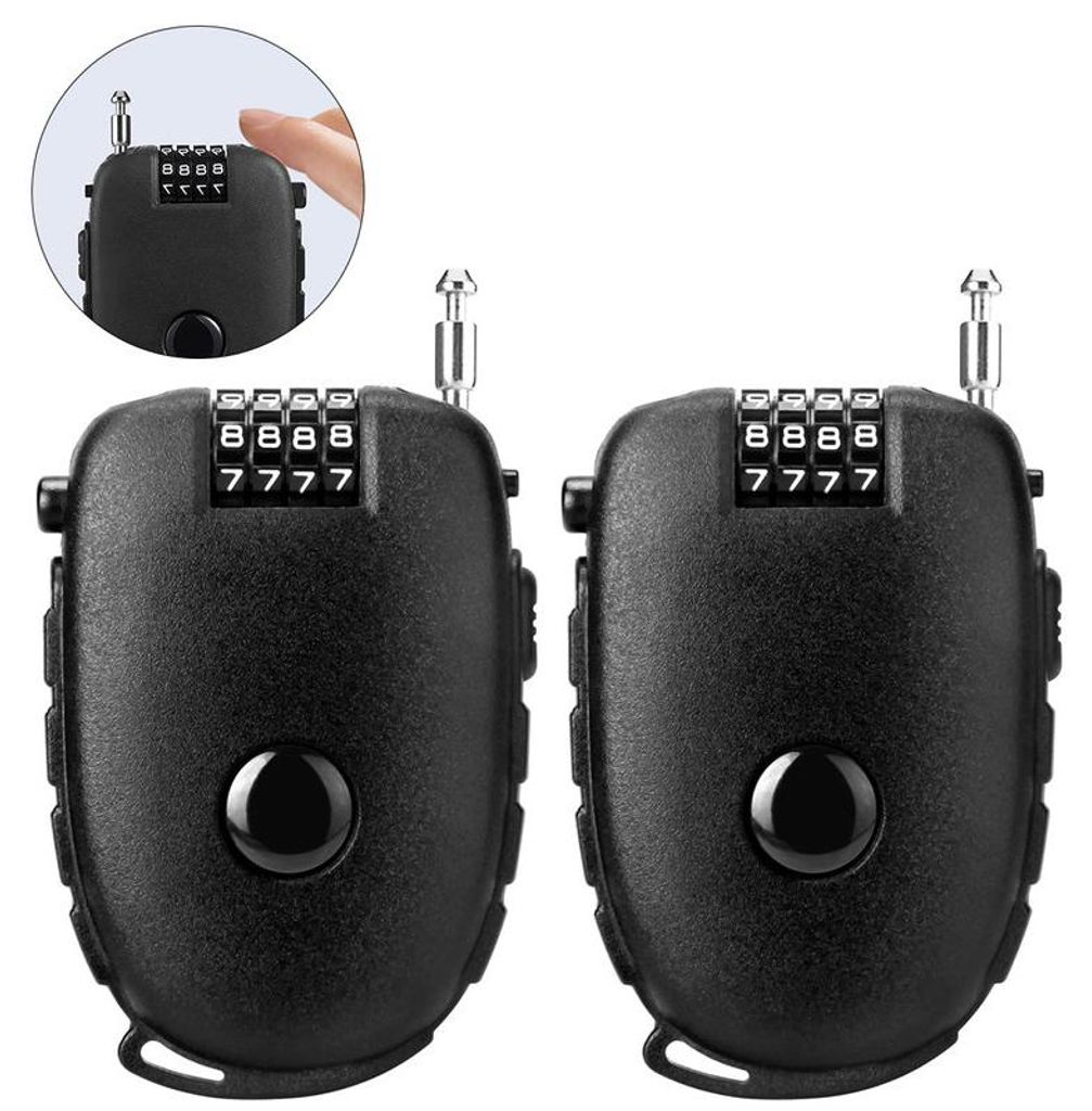 Motorrad Helmschloss 2er Set Zahlencode – 4-stelliges Kabelschloss 70cm einziehbar | Für Helm Fahrrad Rucksack Koffer Snowboard Ski Schwarz