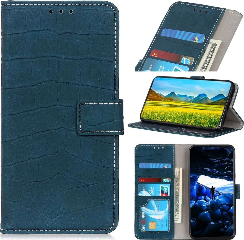 Mobigear Croco Sony Xperia 1 IV Hülle Klapphülle Geldbörse - Grün