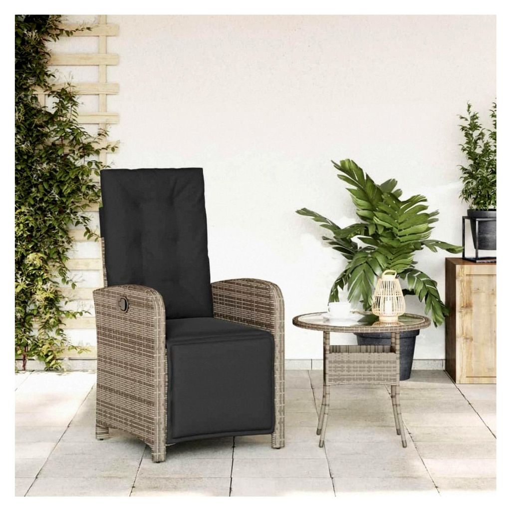 Verstellbarer Gartensessel mit Fußteil und Liegefunktion aus Poly Rattan in Grau