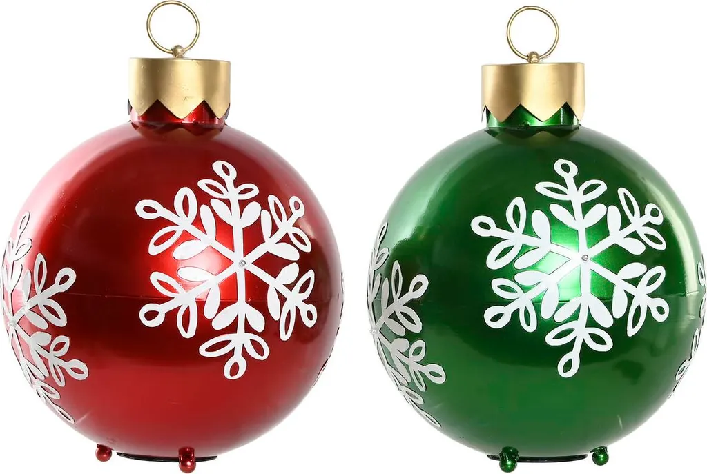 Décoration de sapin lumineuse : duo de boules LED métal rouge vert