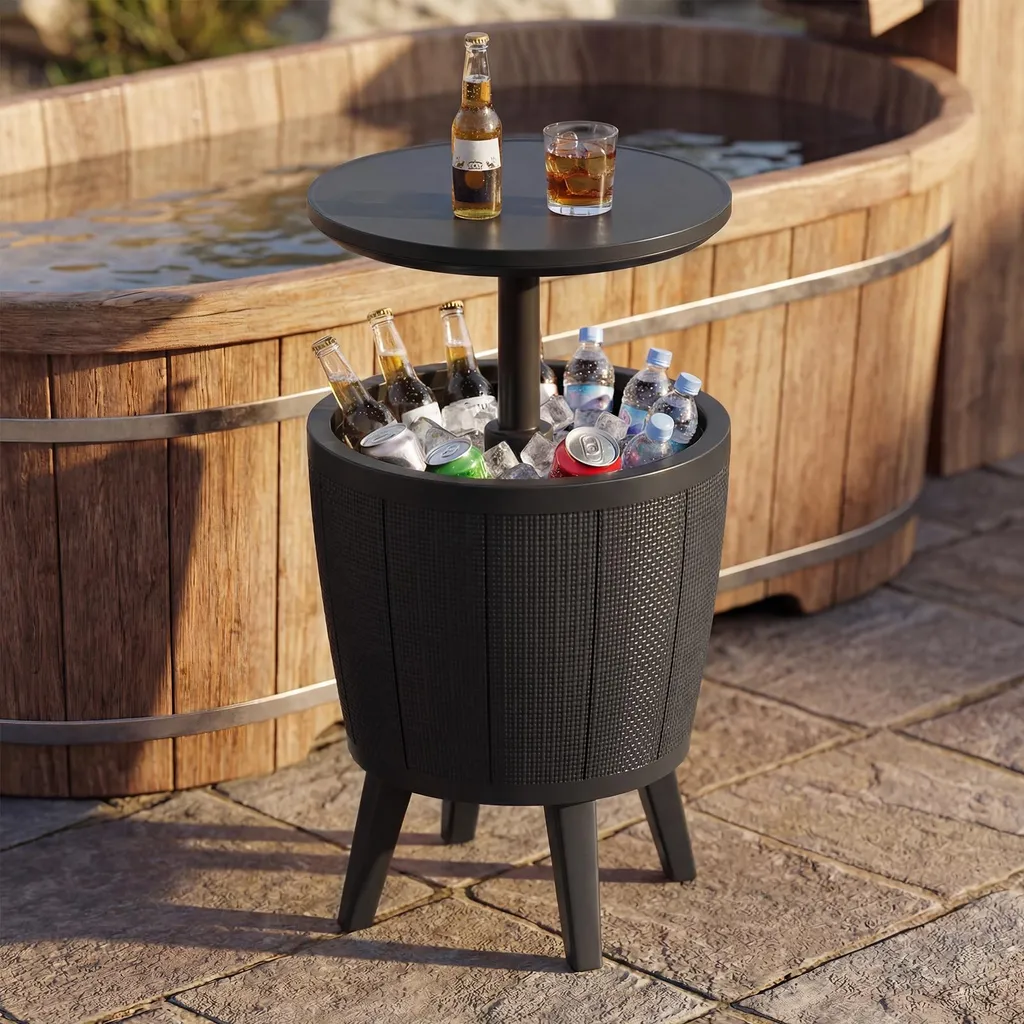 Table de Bar avec Glacière 38 L Résistante aux Intempéries Noire