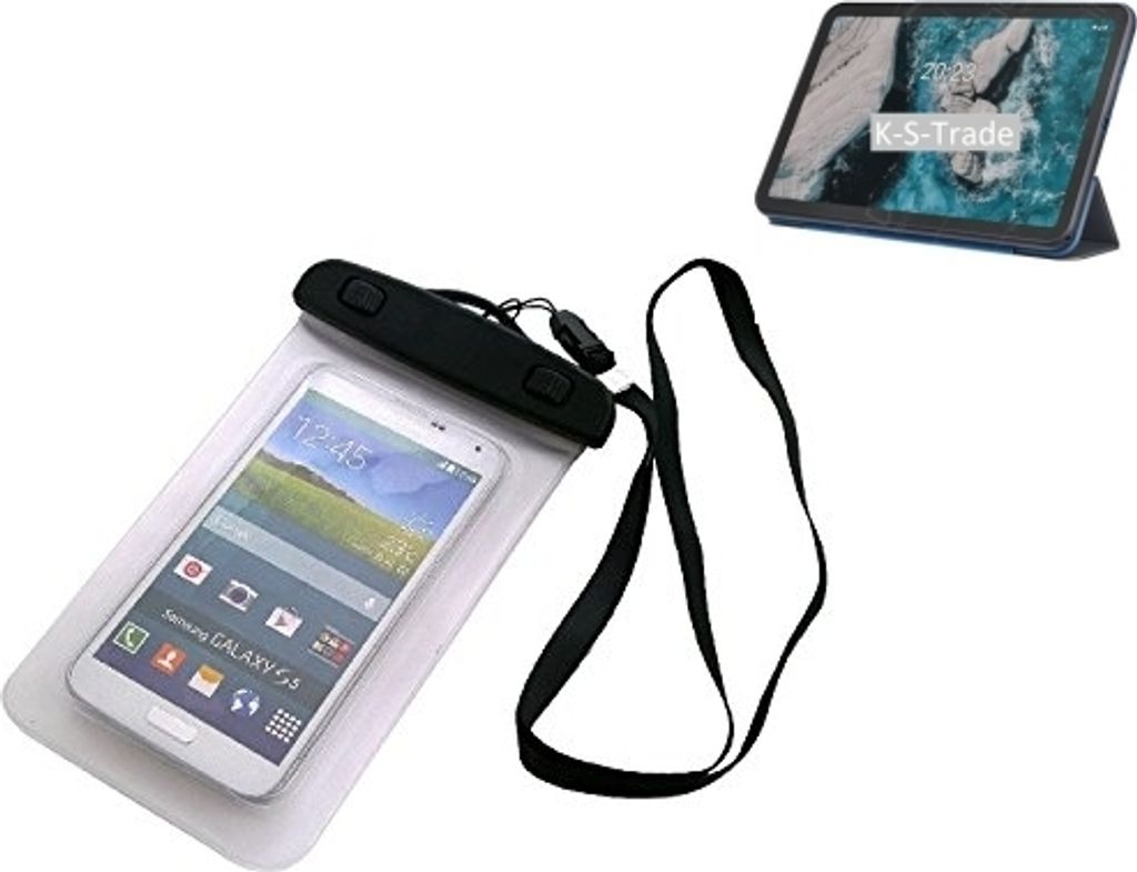 K-S-Trade Schutz-Hülle Handy-Hülle Kompatibel mit Nokia T20 4G Beach Bag wasserdicht 16cm x 10cm Schutzhülle Staub Sand Flachwasser Beachbag Case