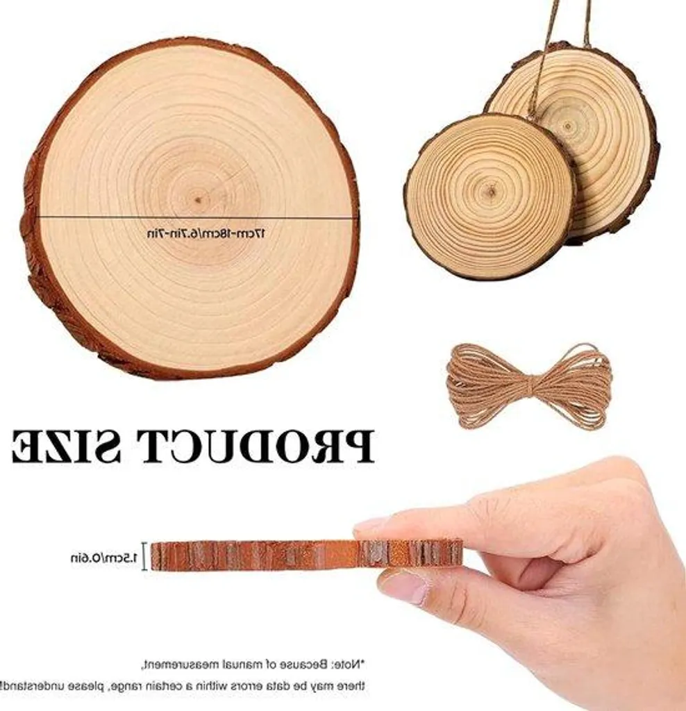 Roues de décoration en bois 18 cm avec corde - Lot de 4 disques DIY
