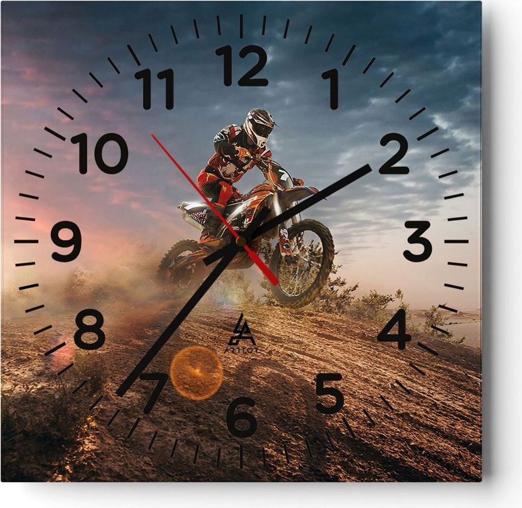 Wanduhr - Quadrat - Glasuhr - Motor Reiten Helm - 40x40cm - Schleichendes Uhrwerk - Lautlos - zum Aufhängen bereit - Dekoration Modern - Wanddekor...