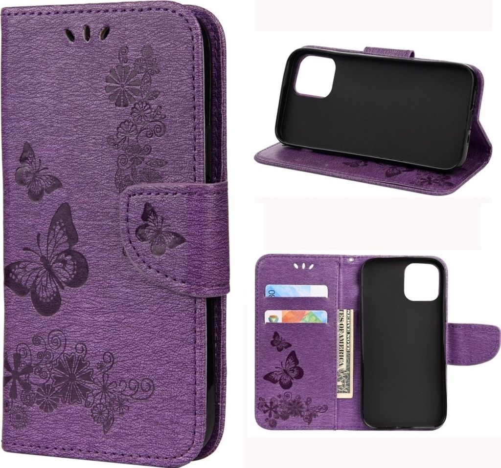 Mobigear Butterfly iPhone 12 Hülle Klapphülle Geldbörse - Lila