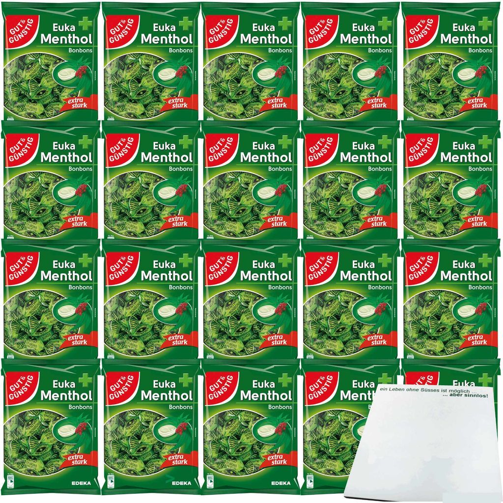 Gut & Günstig Euka-Menthol-Bonbons extra stark VPE (20x300g Packung) + usy Block