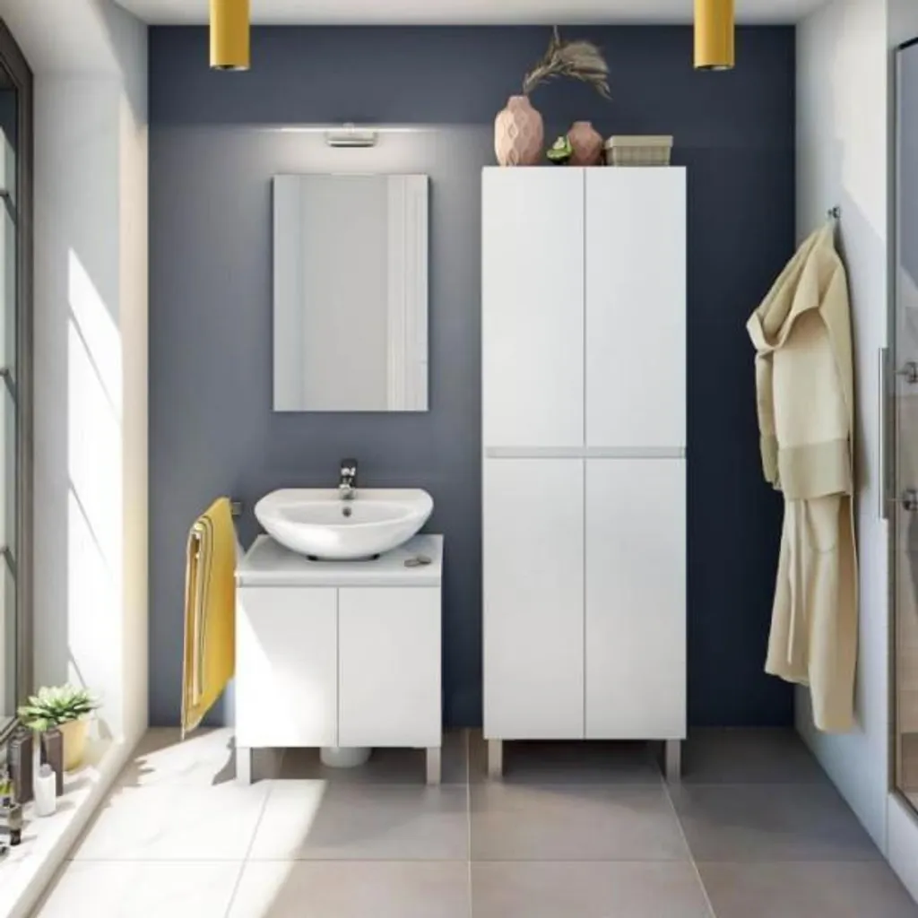 Meuble de salle de bain double colonne blanc brillant DESTAL 60cm