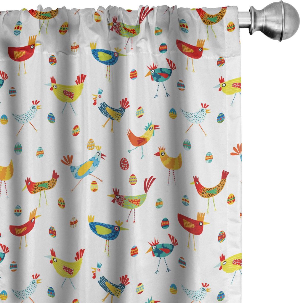 ABAKUHAUS Beschwingt Vorhänge, Gardinen, Repetitive Hühner Eier Buntes Gekritzel auf einfachen Hintergrund, 2 Stück 75 x 225 cm, Gelb Grün Himm...