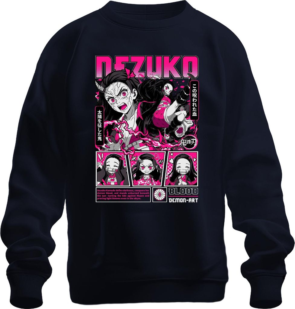 Demon Slayer Nezuko Dämon Blut Anime Geschenk Japan Y2K Streetwear Halloween Uni Sweatshirt Pullover, Navy, L