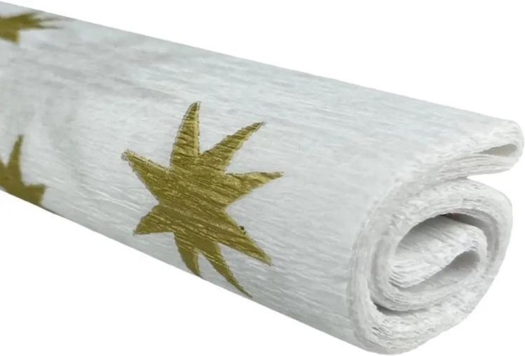 Packung Krepppapier 50 x 200, goldene Sterne auf weißem Hintergrund, 10 Rollen – TYMOS