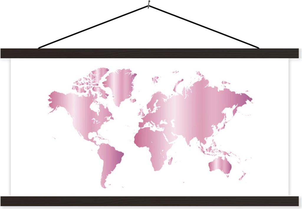 MuchoWow Textilposter Weltkarte - Rosa - Gemälde 60x30 cm mit schwarzem Rahmen - Textilien