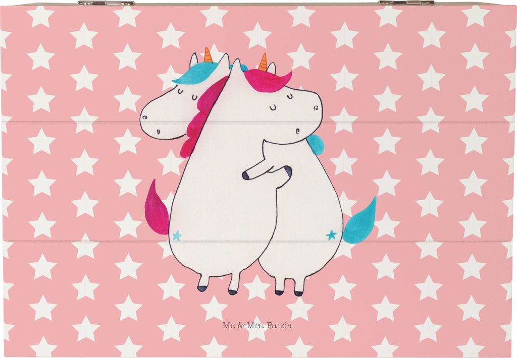 Mr. & Mrs. Panda Box Einhörner Umarmen 22 x 15 cm - Rot Pastell - Geschenk, Unicorn, Familie, fotobox, BFF, Einhorn, Schatzkiste, Geschenkbox, Eri...