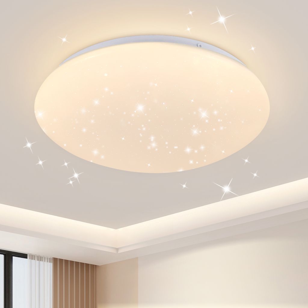 ZMH LED Deckenleuchte Schlafzimmer Deckenlampe Rund 25cm Sternenhimmel Warmweiße 12W 3000K Deckenbeleuchtung für Küche Büro Kinderzimmer Flur K...
