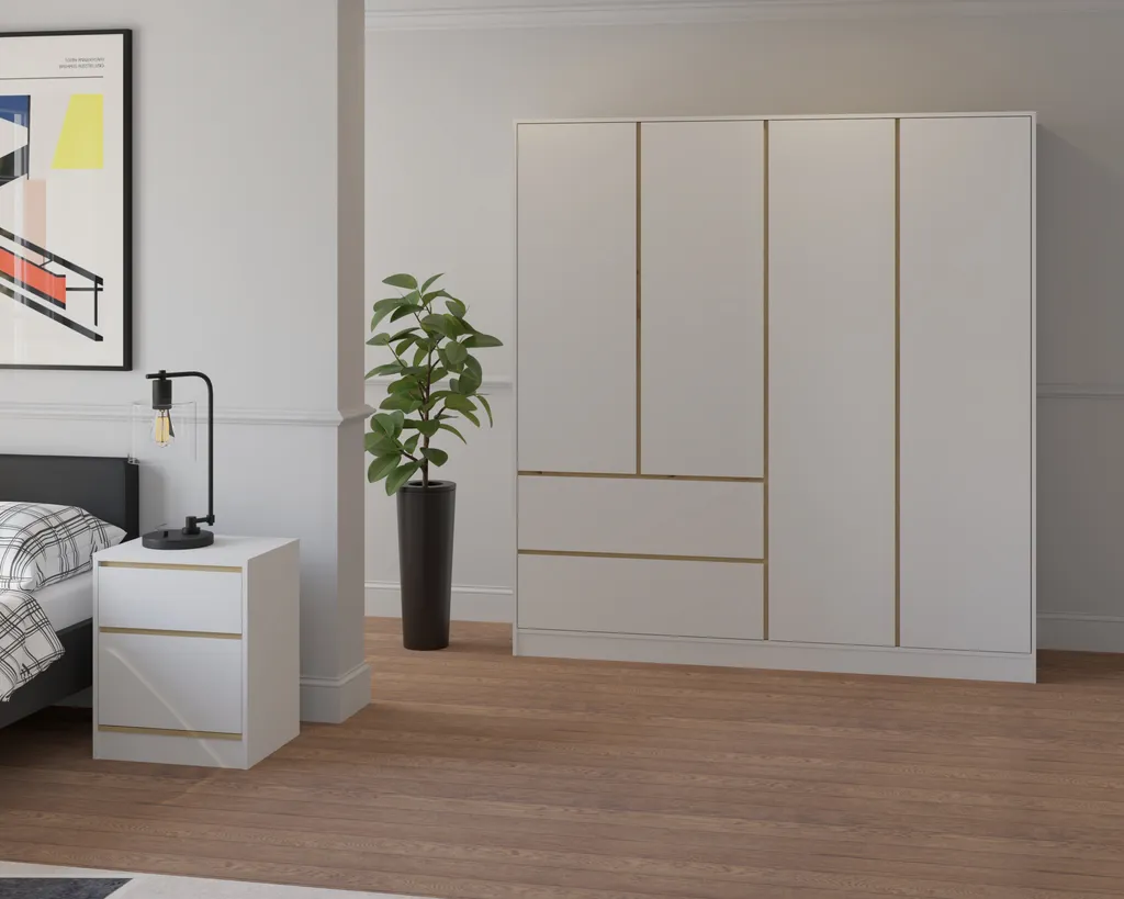 Mobiletto Notte SHERMAN Rovere Bianco: Soluzione Moderna Salva-Spazio - 3