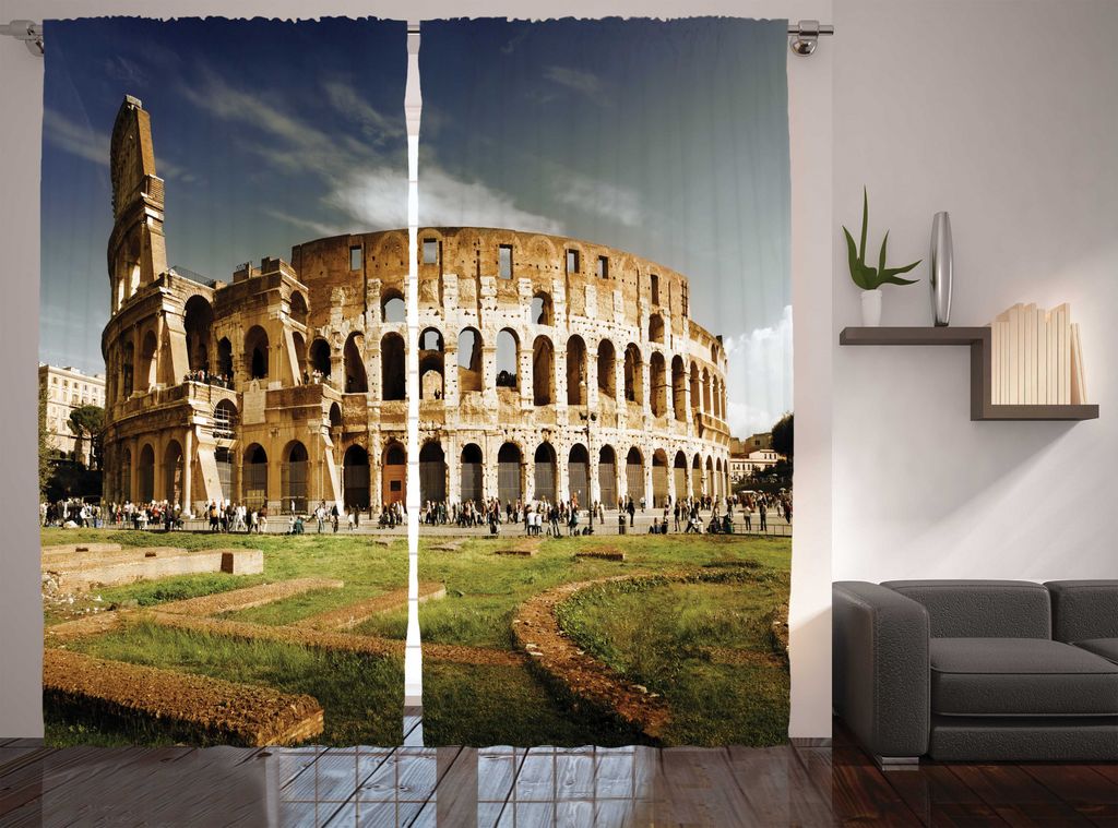 ABAKUHAUS Italien Rustikaler Vorhang, Denkmal Ruinen, Wohnzimmer Universalband Gardinen mit Schlaufen und Haken, 280 x 225 cm, Grüner blasser Kaff...