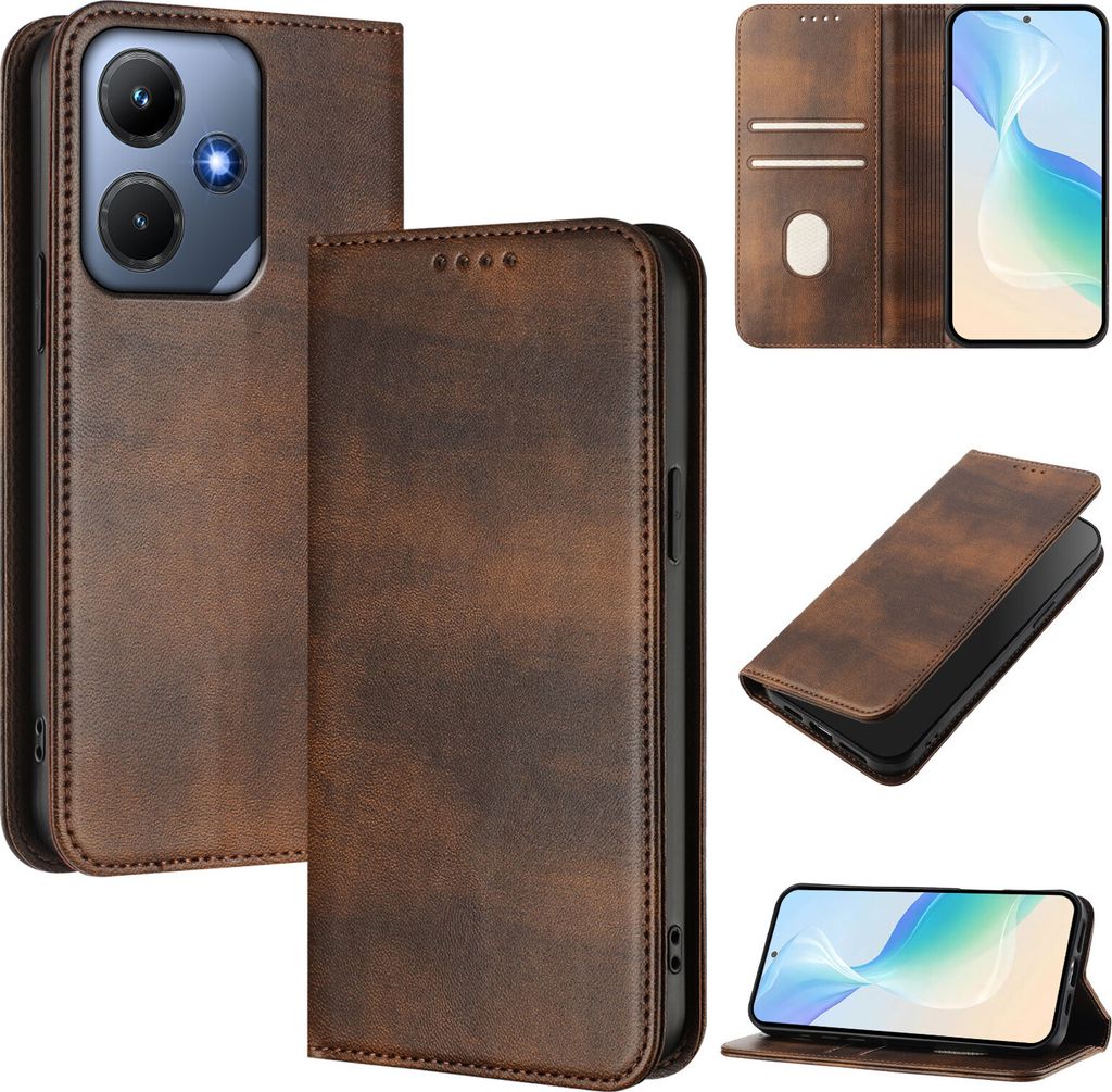 Handyhülle für Infinix Hot 30i, Vintage Leder RFID Schutz Kartenfach Standfunktion Magnetische Klapphülle Braun