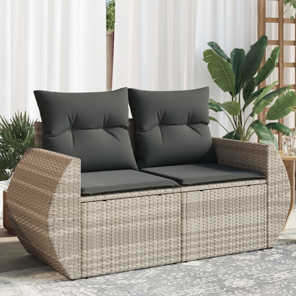 ZMH Gartensofa mit Kissen 2-Sitzer Hellgrau Poly Rattan