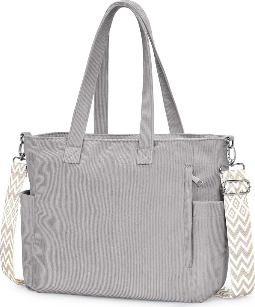 Sac besace femme en velours côtelé spacieux pour tablette et cours