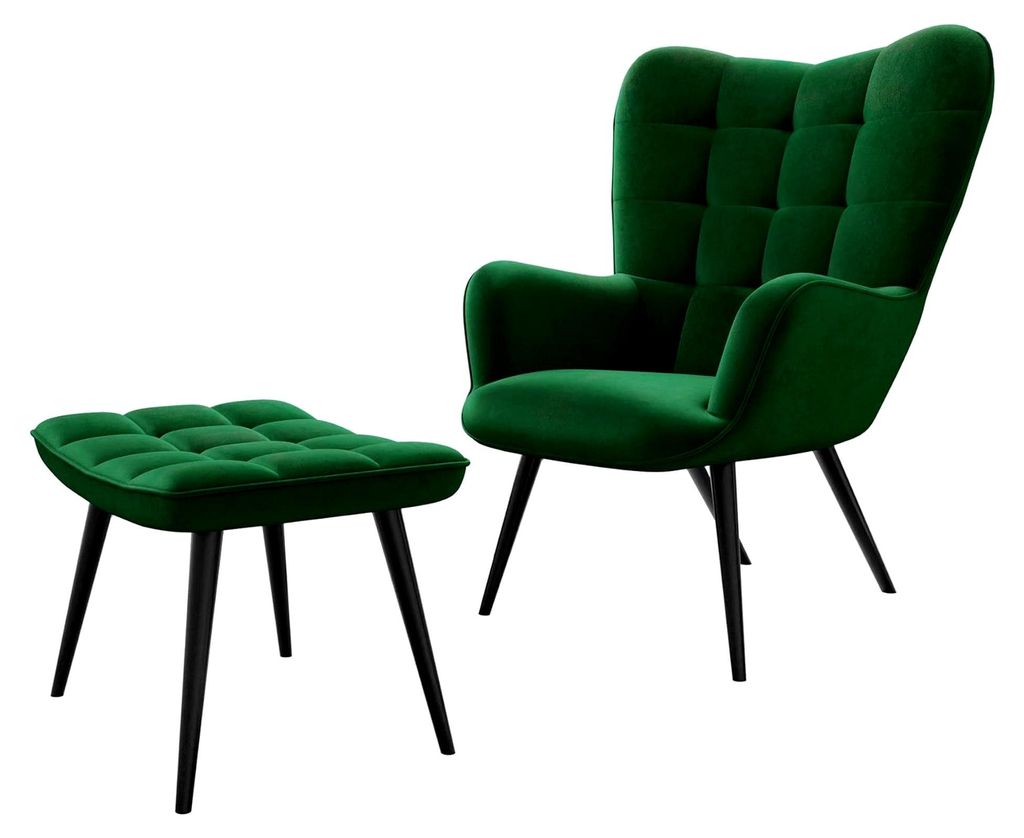 Ohrensessel mit Hocker Gunar, stilvoller Lesesessel im modernen Look
