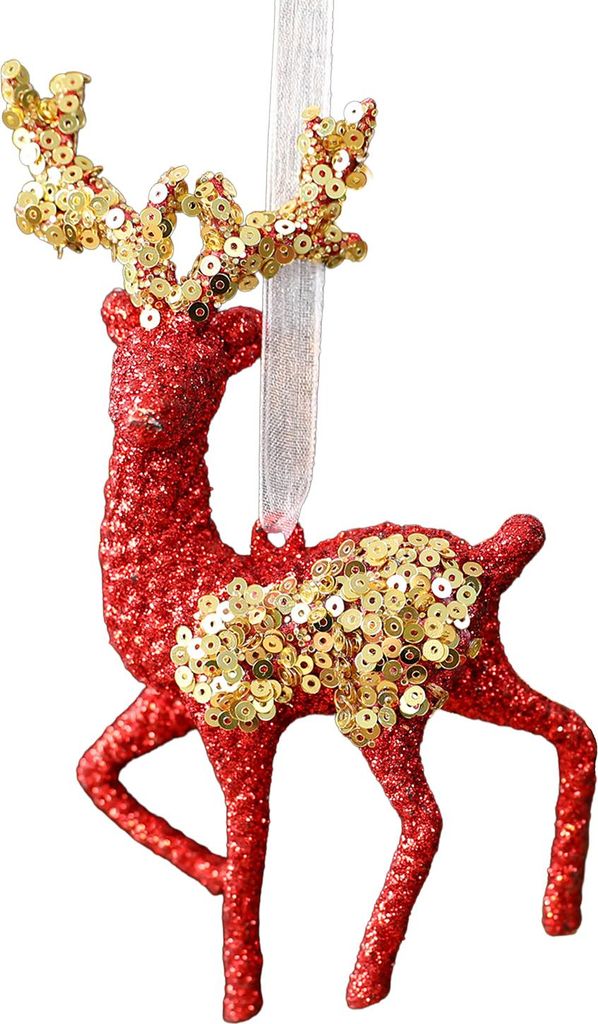 Glitzernder Pailletten-Weihnachtsschmuck: Rote Schneeflocke/Schmetterling/Stern/Rentier/Ballerina – Hängende Dekoration für Weihnachtsbaum, Tü...