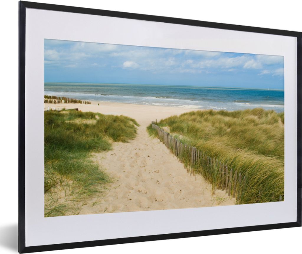 MuchoWow MuchoWow Gerahmtes Poster Strand - Meer - Düne - Belgien 60x40 cm - Poster mit zchwarzem Bilderrahmen - Schlafzimmer - Plakat in Rahm...
