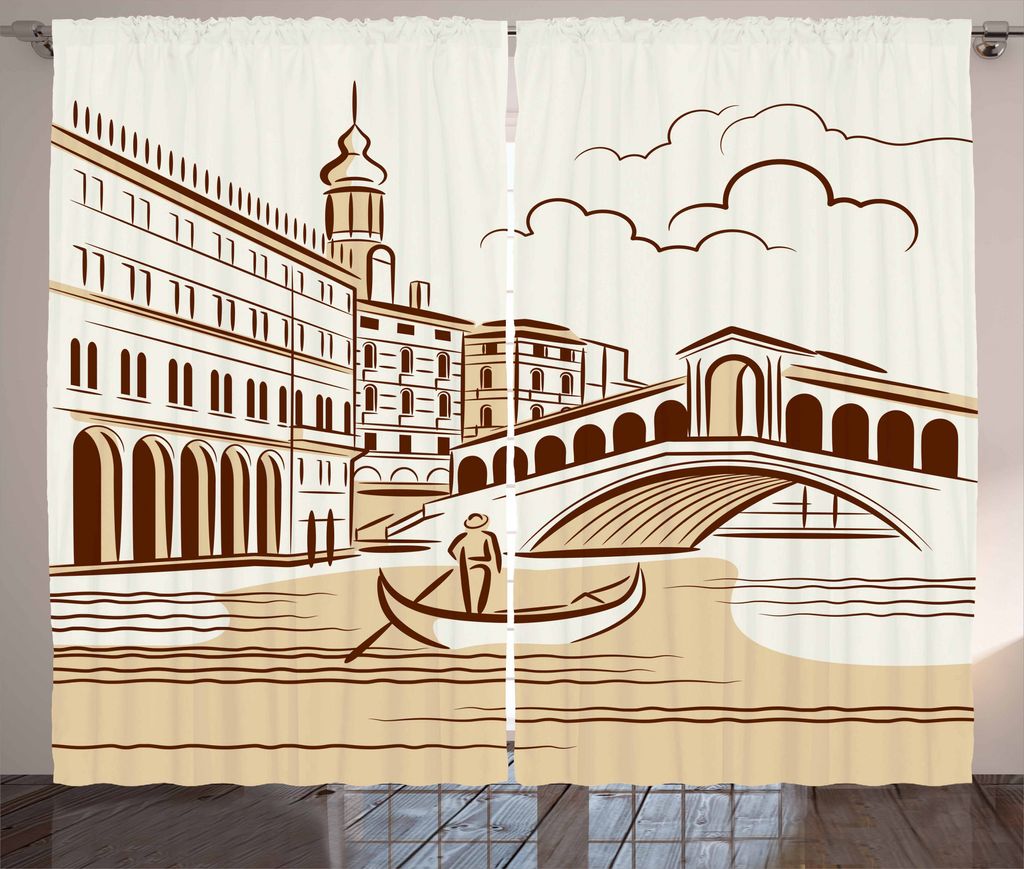ABAKUHAUS Venedig Rustikaler Vorhang, Venezianische Landschaftskunst, Wohnzimmer Universalband Gardinen mit Schlaufen und Haken, 280 x 225 cm, Bord...