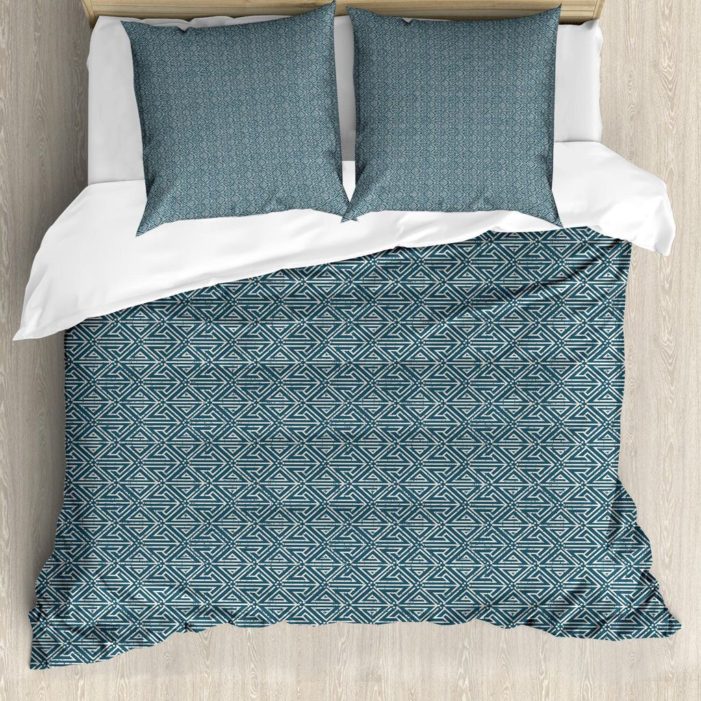 ABAKUHAUS Jahrgang Bettbezug Set, Geometrische Komposition Pfeil Motive und Linien Ethnischer Entwurf Inspirations, 155 x 220 cm + 80 x 80 cm, Dunk...