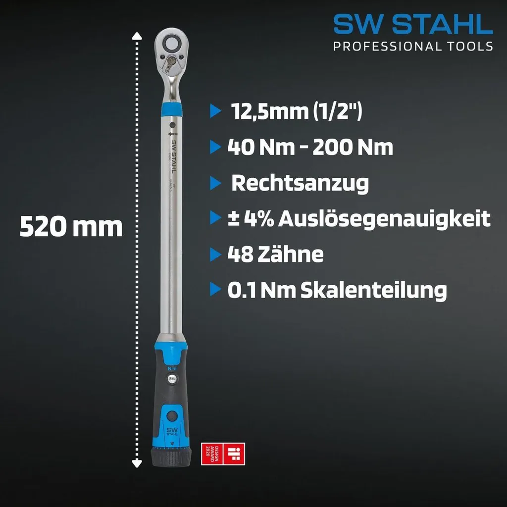 Clé dynamométrique 40-200 Nm haute précision acier 1/2 pouce réf 03874L - 6